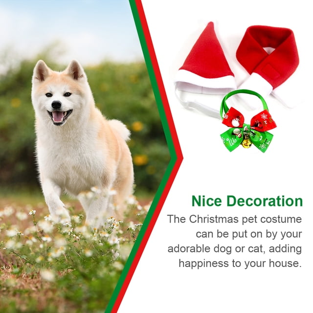 Santa Hat Bell Scarf Set Pet Christmas Set for Dogs Costumes Festive Funny Puppy Clothes Adorable Kitten Accessory Styling Dogs Decorations M