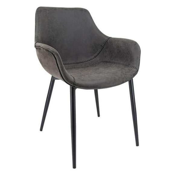 LeisureMod EC26BL 33 x 25.2 x 24.5 in. Markley Modern Leather Dining Armchair & Kitchen Chair with Metal Leg&#44; Charcoal Black