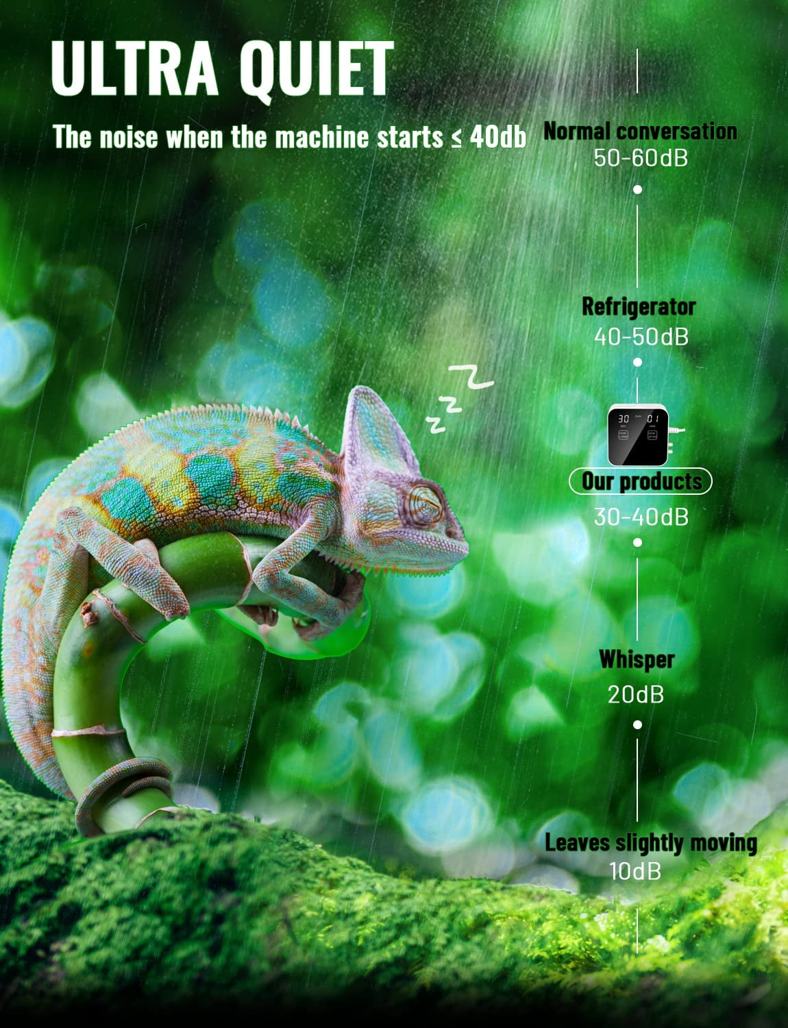 Automatic Reptile Mister Timer System, Quiet Terrarium Fogger Humidifier, Fine Mist Nozzles Water Shortage Protection for Reptiles Amphibians Chameleons