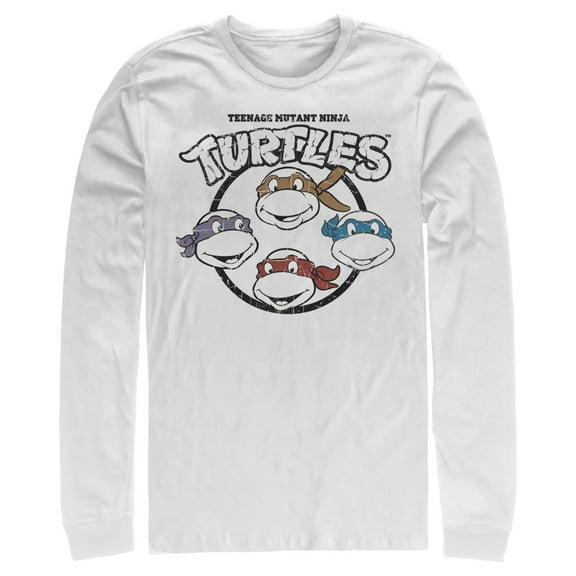 Men's Teenage Mutant Ninja Turtles Distressed Group Logo  Long Sleeve Shirt White Small