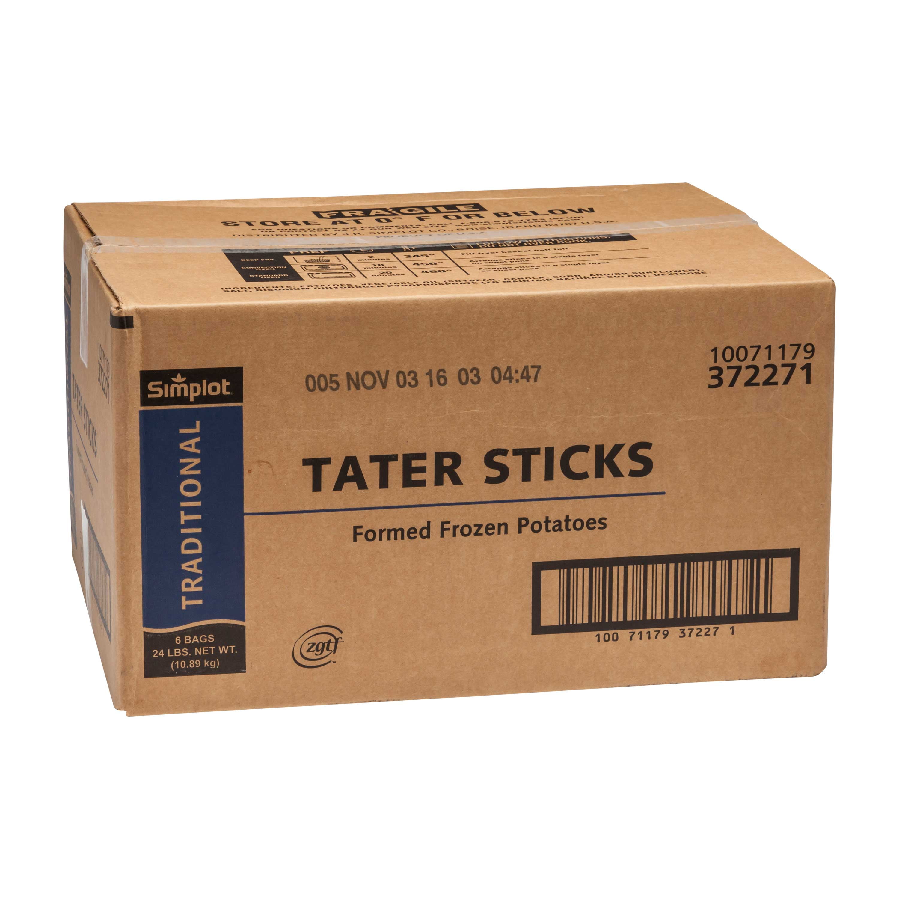 Simplot Tater Stick Potato French Fry, 4 Pound - 6 per case.