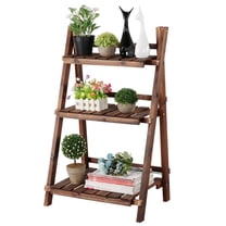 Yaheetech 3-Tier Fir Wood and Metal Floral Plant Stand Ladder Plant Display, Brown