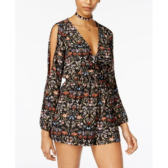 Material Girl Juniors Printed Cold Shoulder Romper Caviar Black Combo L