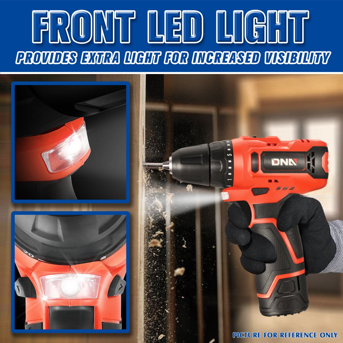 DNA Motoring WMT-TOOLS-00158 Cordless Electric 12V Drill Driver, Keyless Chuck, 20+1 Torque
