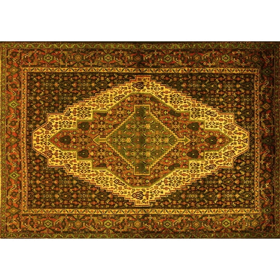 Ahgly Company Machine Washable Indoor Rectangle Persian Yellow Traditional Area Rugs, 5' x 7'