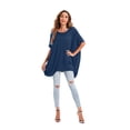 thumbnail image 5 of Women's Loose Fit Batwing Sleeve Casual Crew Neck Tee Oversized Tunic T-Shirt Shirt Tops GA200 Blue 34in, 5 of 5