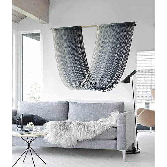 Large Dip-Dye Macrame Wall Hanging Bohemian Yarn Tapestry 57" Wx 35" L