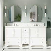 Madison 72" Double Bathroom Vanity with White Cabinet and Carrara Marble Top