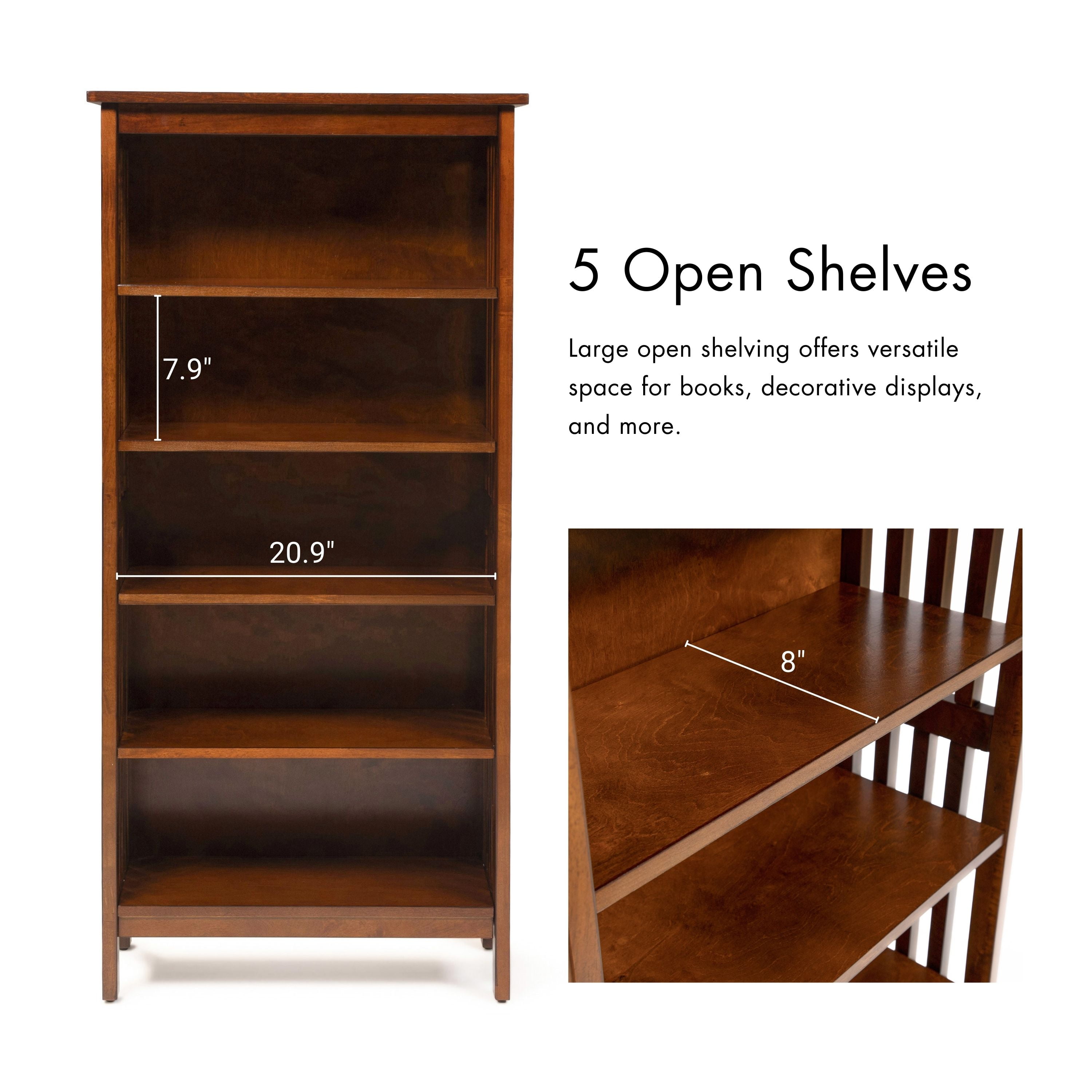 Furniture of America Aziz 5-Shelf Bookcase, Antique Oak