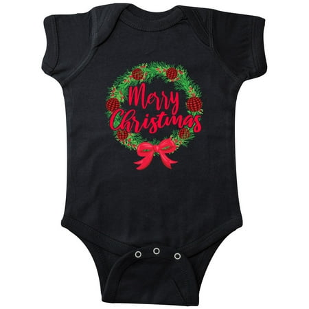 

Inktastic Merry Christmas Wreath with Red Bow and Ornaments Gift Baby Boy or Baby Girl Bodysuit