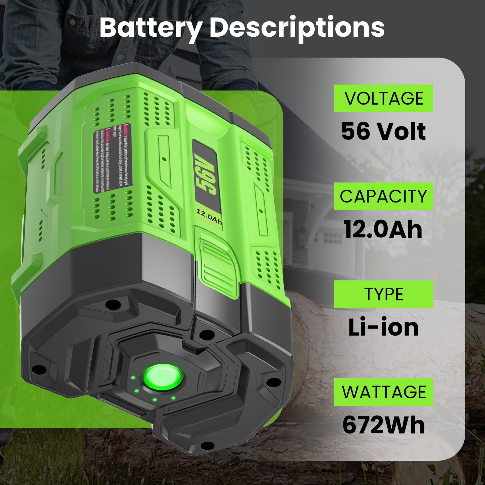 2PACK 12Ah Replacement for EGO 56V Battery Compatible with EGO 56 Volt Lithium-Ion Battery Power Tools