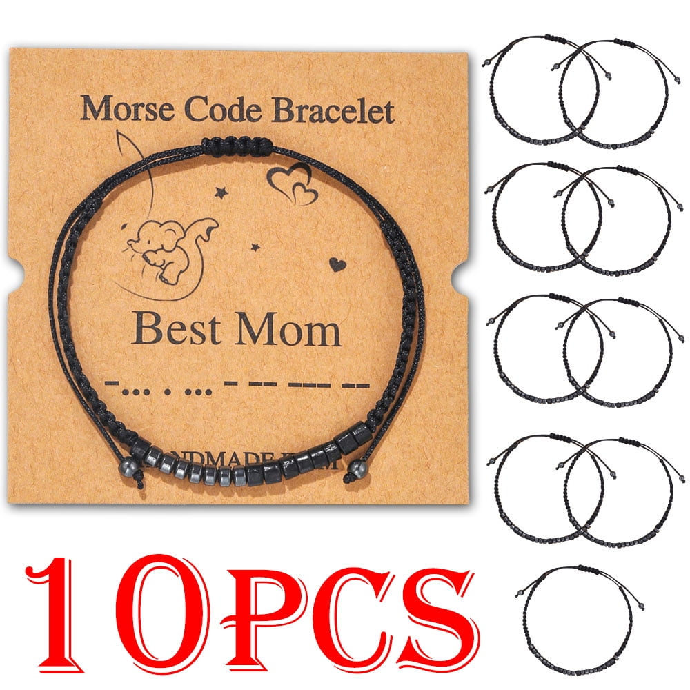 Morse Code Bracelets for Women Men Gifts for Her Mom Dad Daughter Sister Best Friend Funny Inspirational Jewelry Adjustable Silk Beaded Wrap Bracelet