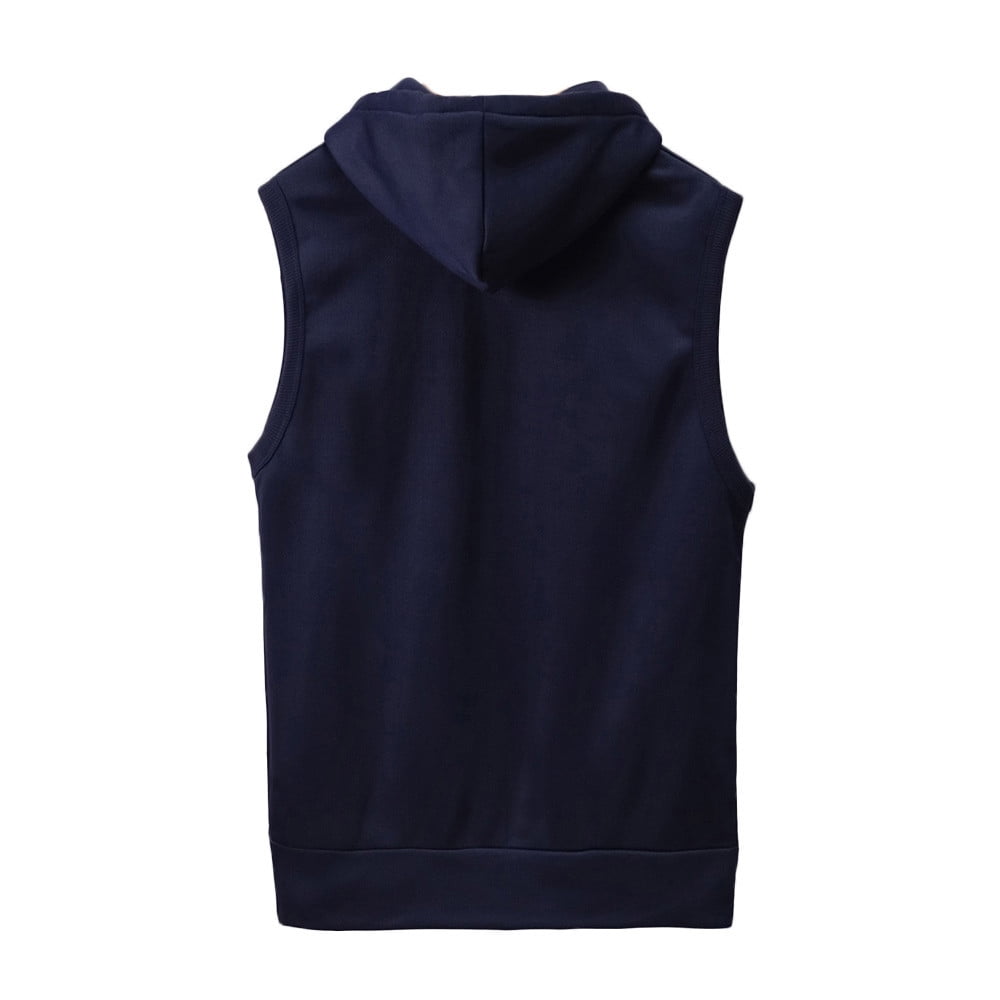 WREESH Mens Sleeveless Sweatshirts Vest Casual Solid Hooded Vest Drawstring Zipper Workout Outerwear Vest Navy