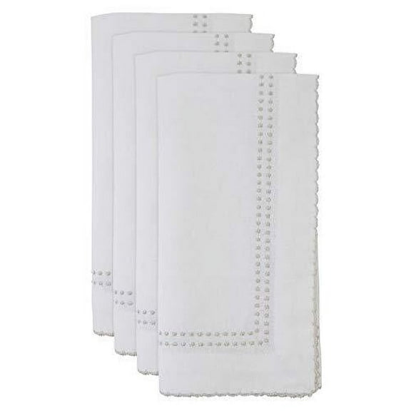 Fennco Styles Embroidered Metallic Border Cotton Cloth Napkins 18" W x 18" L, Set of 4 - Silver Dinner Napkins for Home Décor, Dining Table, Banquet, Family Gathering, Holiday,