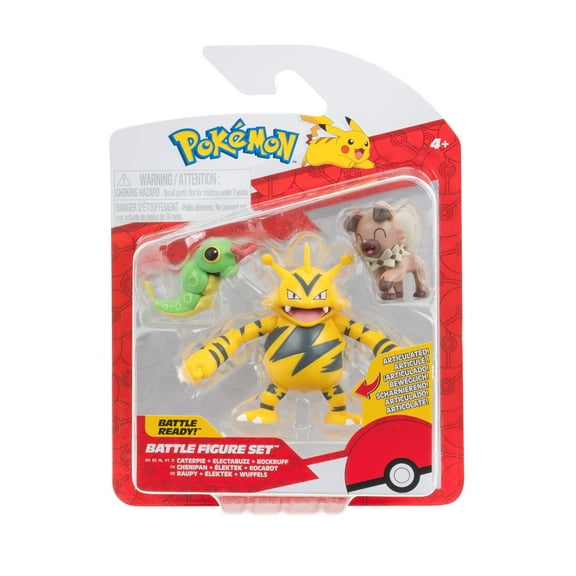 Pokemon Battle Figure 3 Pack - Features 2-Inch Caterpie and Rockruff and 3-Inch Electabuzz Battle Figures
