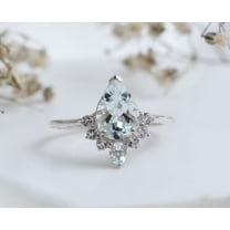 Aquamarine Halo Ring-Unique Aquamarine Wedding Ring-Natural Aquamarine Anniversary Ring For Her-Aqua Bridal Ring-925 Sterling Silver-R716