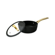 Thyme & Table 12-Piece Non-Stick Signature Ribbed Cookware Set, Non-Toxic Pots and Pans Set - Black & Gold