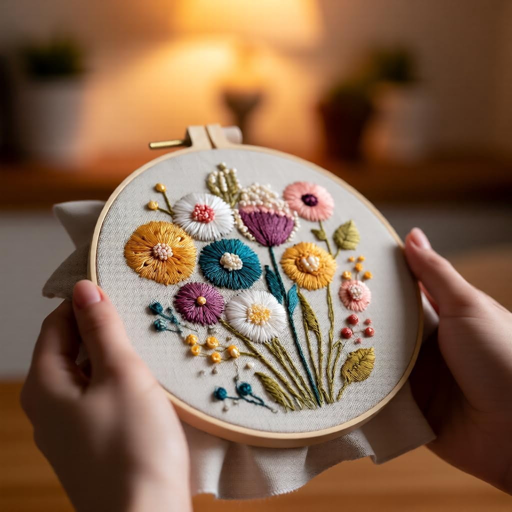 Embroidery Kit for Beginners Adults Starter Kit, Cross Stitch Kits,DIY Hand Embroidery Needlepoint Set with Hoop, Pre-Printed Fabric, Threads and Instructions(x)