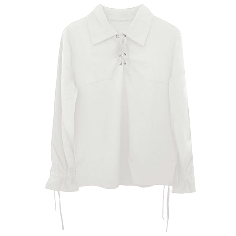 JTieacloth Long Sleeve Collar Shirt Tie Front Shirt Casual Loose