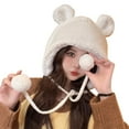 thumbnail image 3 of iHPH7 Bear Hat Ear Warmers Fluffy Snow Hat Fuzzy Beanie with Pom Trapper Hat Winter Hats for Women White One Size, 3 of 5