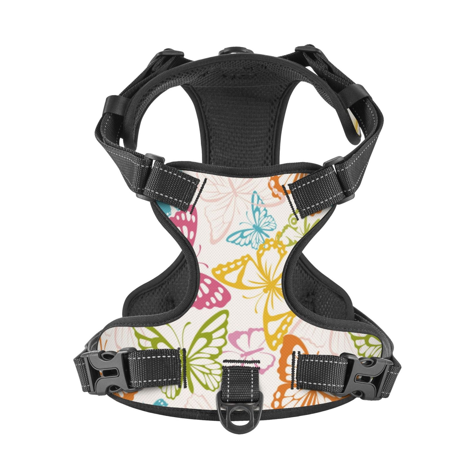 Kdxio Retro Colorful Butterfly Print No Pull Dog Harness Adjustable Reflective Oxford Easy Control Medium Large Dog Harness for Training and Everyday-Large