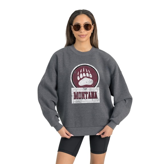 Women's Gameday Couture Montana Grizzlies Charcoal Oversized Drop Shoulder Fleece Drop Pullover Sweatshirt