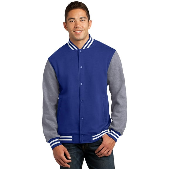 Sport-Tek Fleece Letterman Jacket-XL (True Royal/ Vintage Heather)
