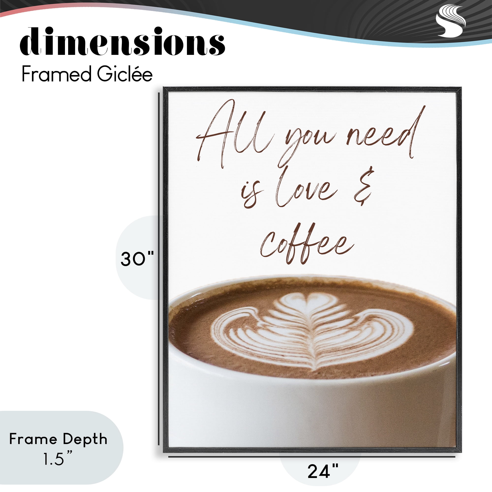 Stupell Industries All You Need Love & Coffee Black Framed Giclee Art, design by Jesse Keith