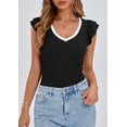 thumbnail image 3 of Remera PRETTYGARDEN Mujer Cuello en V con Volados Sin Mangas Ajustada Negra Talle L, 3 of 9