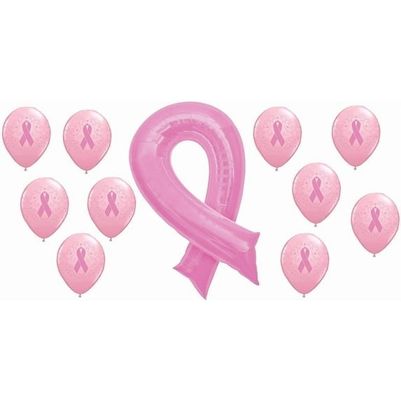 Pink Ribbon Breast Cancer Awareness 11 Piece Mylar and Latex Balloons Bundle