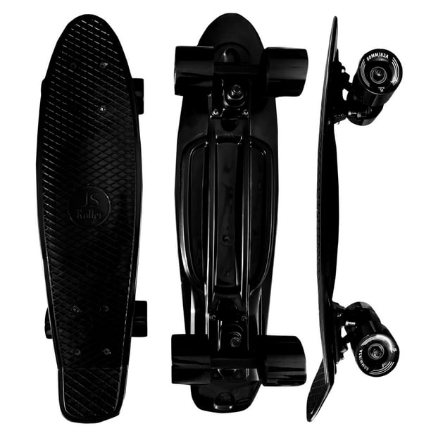JS Roller Patineta penny board de 22 pulgadas para niños, adultos con llantas de goma y superficie antiderrapante all black