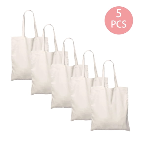 5PCS Durable Canvas Totes in Natural Color Perfect for Shopping