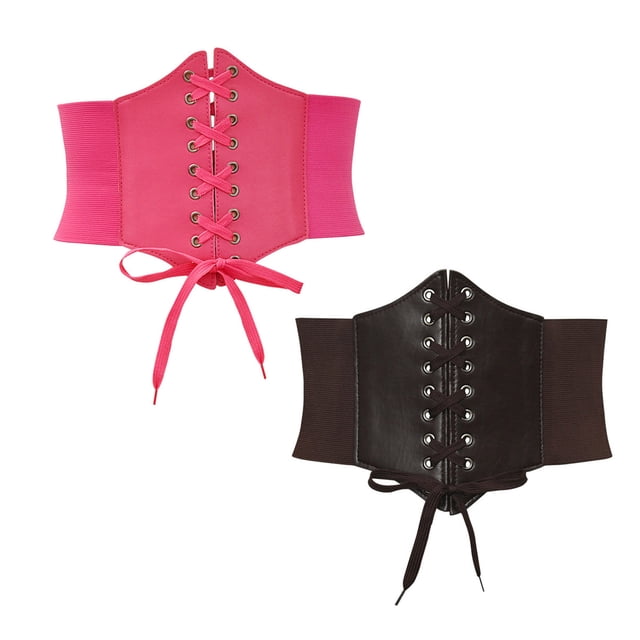Corsé moldeador de cintura para mujer, 2 piezas, color sólido, estilo ancho, correa ajustable, estilo corte, 68 cm, faja de PU para mujer