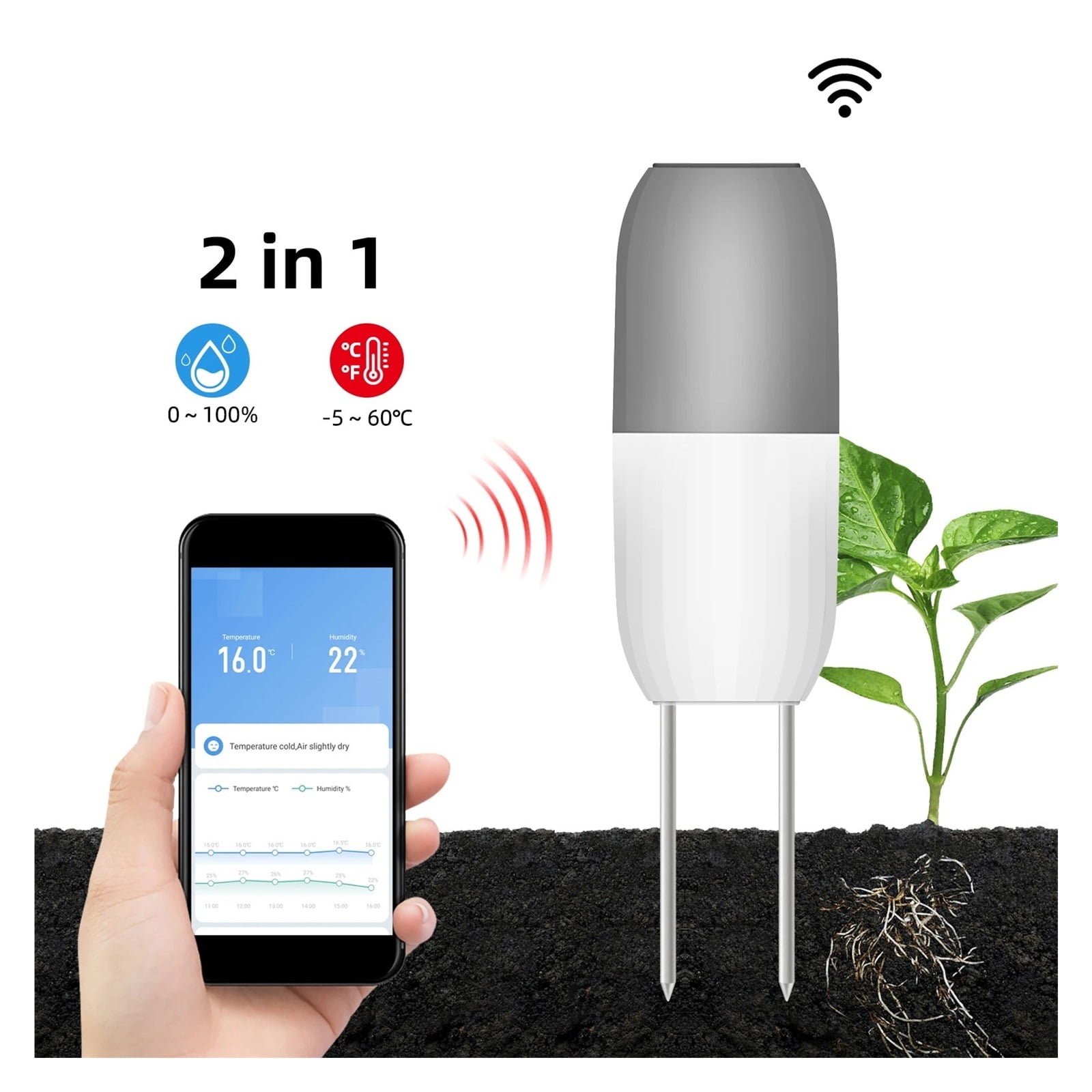 Soil Moisture Sensor Smart Soil Temperature Humidity Meter Waterproof Garden Agriculture Monitor ,Accurate Readings