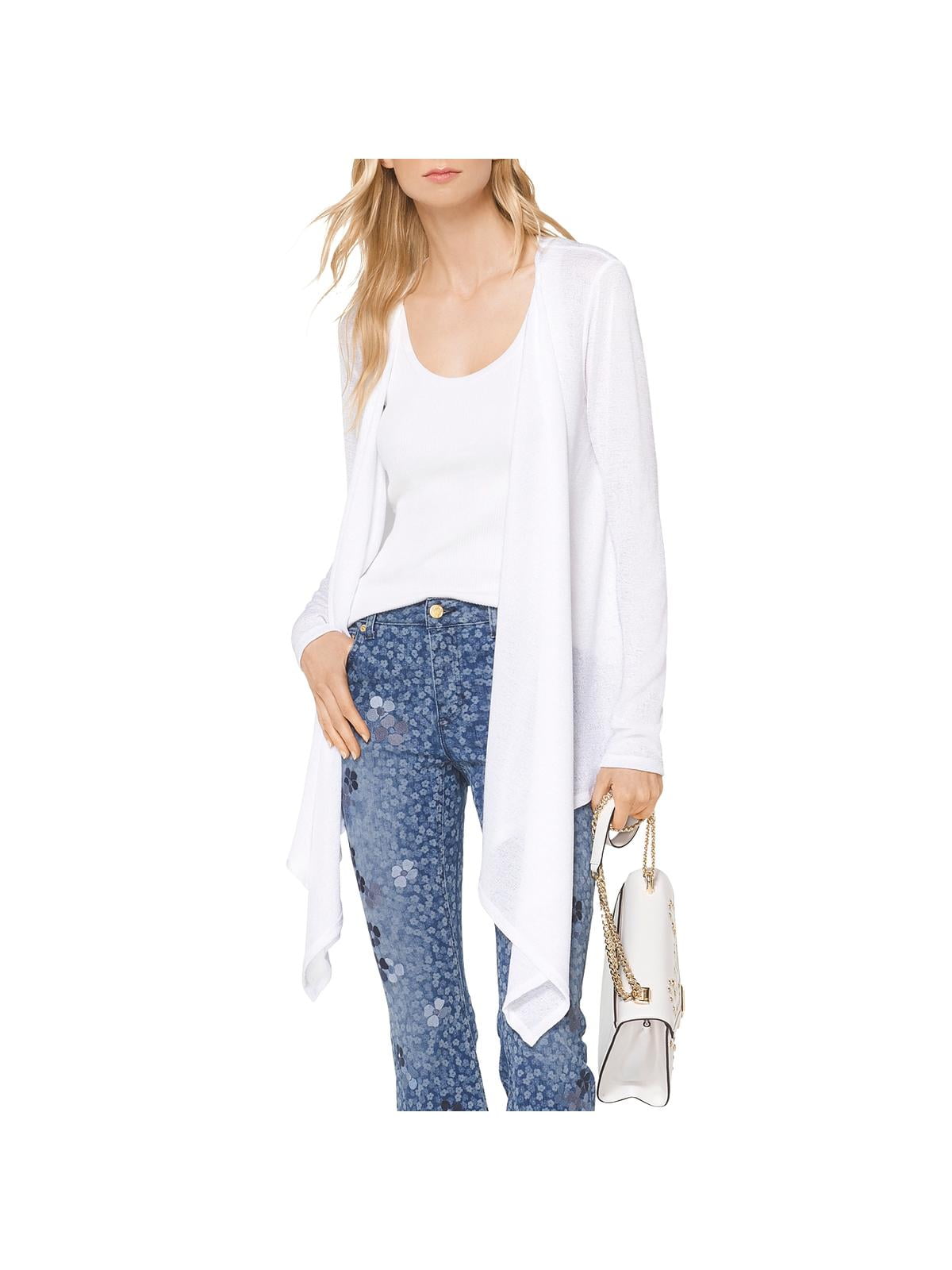 Jeg har erkendt det propel komplet MICHAEL Michael Kors Womens Asymmetric Sheer Cardigan Sweater White L -  Walmart.com