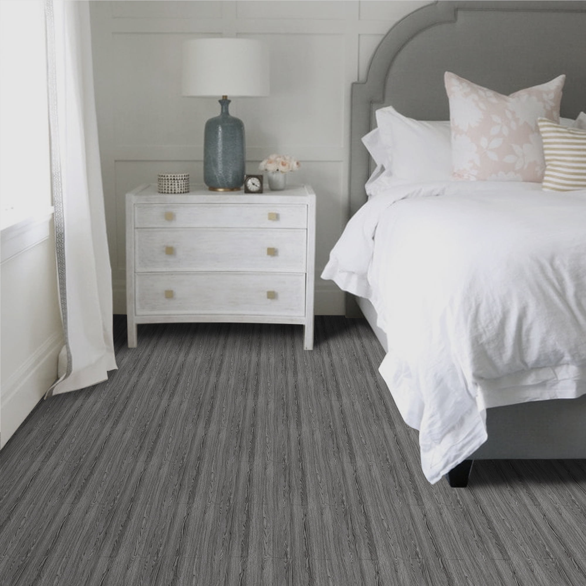 (3 pack) UMIGGEE Gray Peel and Stick Vinyl Flooring Roll 15.7-in x 118-in/12.8 Sq.Ft Thicken Self-Adhesive Vinyl Wood Grain Floor Wear-Resistant Easy DIY Install Home Decor