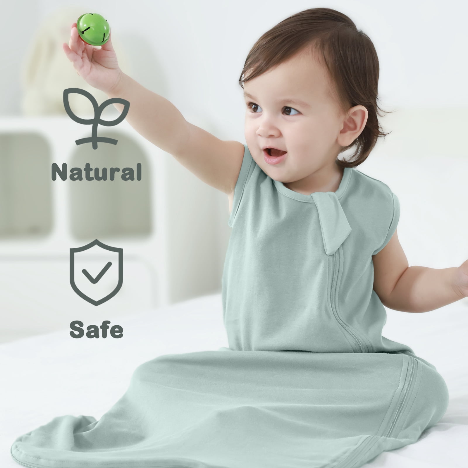 2Pcs Mosebears 0.5 Tog Baby Sleeping Bag - Cotton Summer Sleep Sack for Newborns, Boys & Girls(Dark Green&Sage,M(6-12 Months))