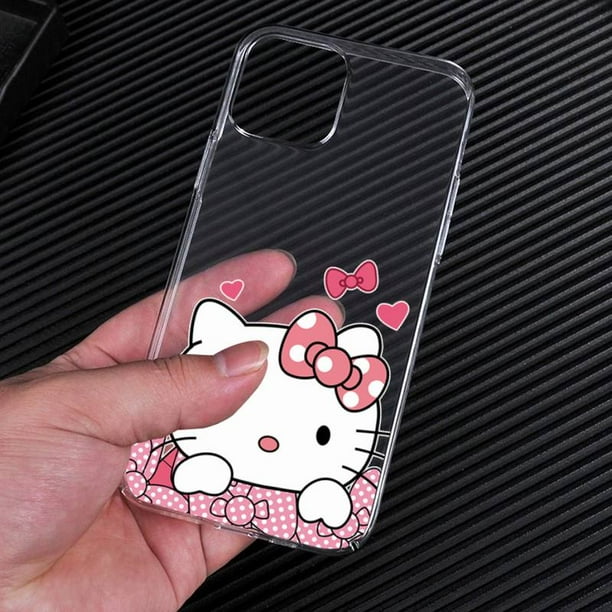 Funda transparente de Hello Kitty para iphone, carcasa bonita de dibujos animados, Gato rosa, 14, 13, 12, 11 Pro Max, Mini, XS Max, 8, 7 Plus, X, SE, 2020, XR zhangmengya LED