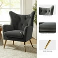 thumbnail image 3 of Velvet Accent Chair Wingback Home Lounge Single Sofa Upholstered Tufted High Back Golden Leg Living Room Adult Grey, 3 of 7