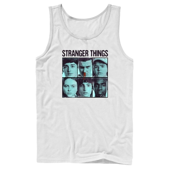 Netflix Men's Stranger Things Gang Bleeding Nose Stacked Tank Top White 2X Large