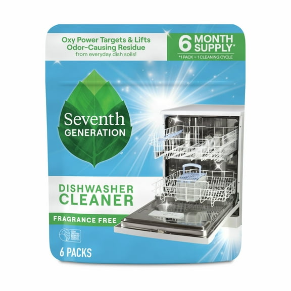 Seventh Generation Dishwasher Cleaning Packs 6 Count Free & Clear Removes odor-causing residue Powered by oxy power