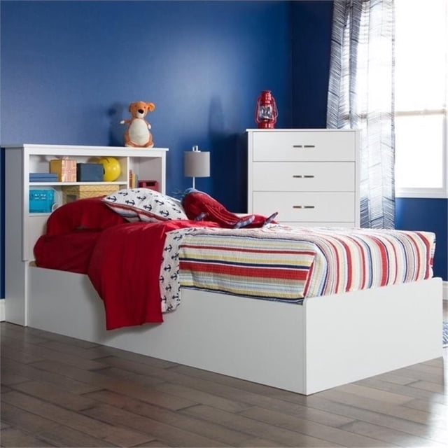 Pemberly Row Lit Plateforme de Rangement Simple en Bois de Style Transitionnel, Blanc