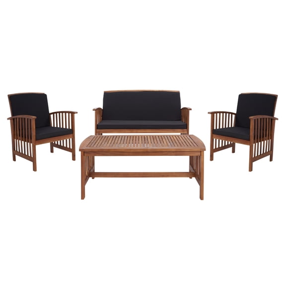 SAFAVIEH Rocklin Outdoor Patio 4 Pc Conversational Set, Natural/Black