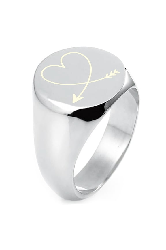 Sterling Silver Heart Love Arrow Engraved Round Flat Top Polished Ring
