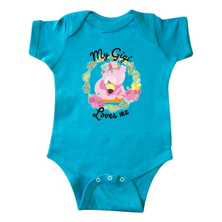 

Inktastic Baby Flamingo My Gigi Loves Me with Flower Wreath Gift Baby Boy or Baby Girl Bodysuit