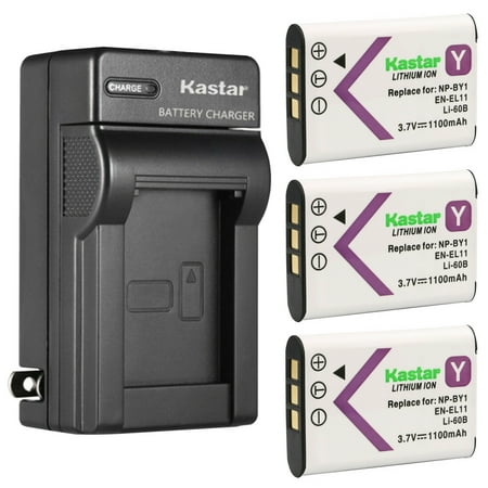 Kastar 3-Pack Battery and AC Wall Charger Replacement for Olympus Li-60B Li60B Battery Olympus Li-60C Li60C Charger OLYMPUS CAMEDIA FE-370 FE370 Digital Camera