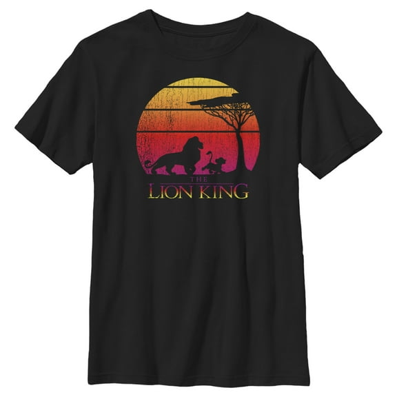 Boy's Lion King Vintage Sunset Logo Graphic Tee Black Large