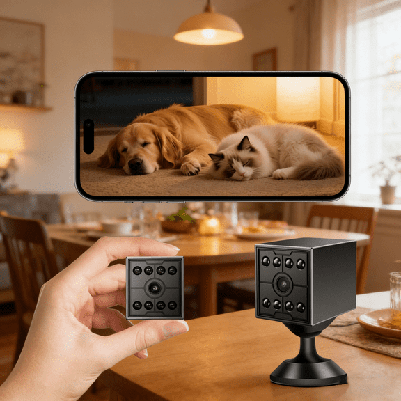 1080P HD Mini Security Camera, Wireless Indoor Camera with Night Vision, Motion Detection Alerts, Dual Storage, Long Battery Life for Home/Office/home security, Pet/Elderly Monitor