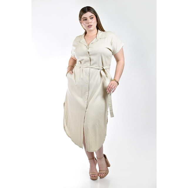 Vestido camisero de lino Roman Fashion /Tallas Extras 2107 (Arena) beige 38
