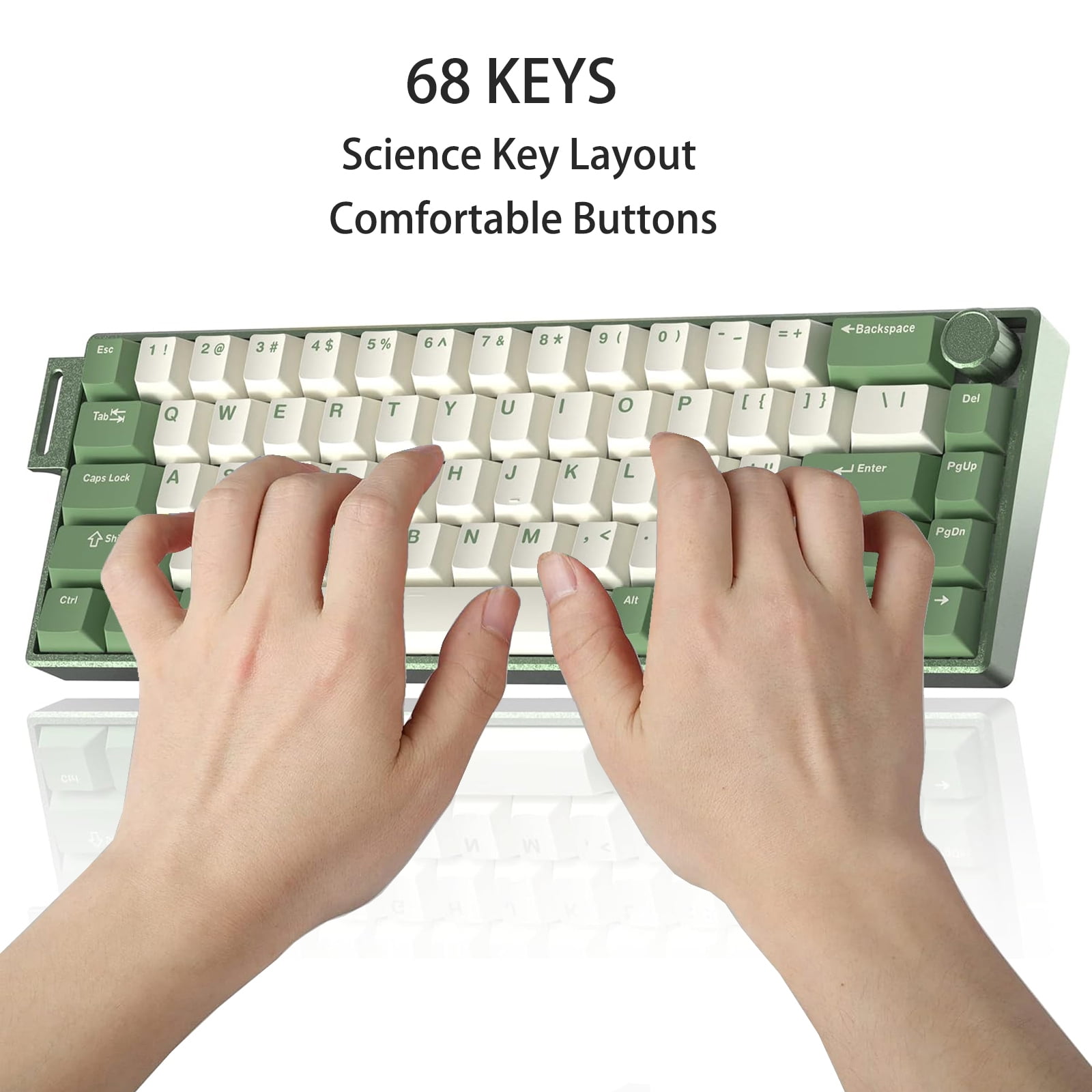 Artyond Compact Mechanical Gaming Keyboard, QMK/VIA Programmable Hot-Swappable Volume Knob, 32-bit ARM4 Chip, with RGB Backlight 68 Keys USB-C Aluminum Frame Keyboard for Games/PC/Mac, Green
